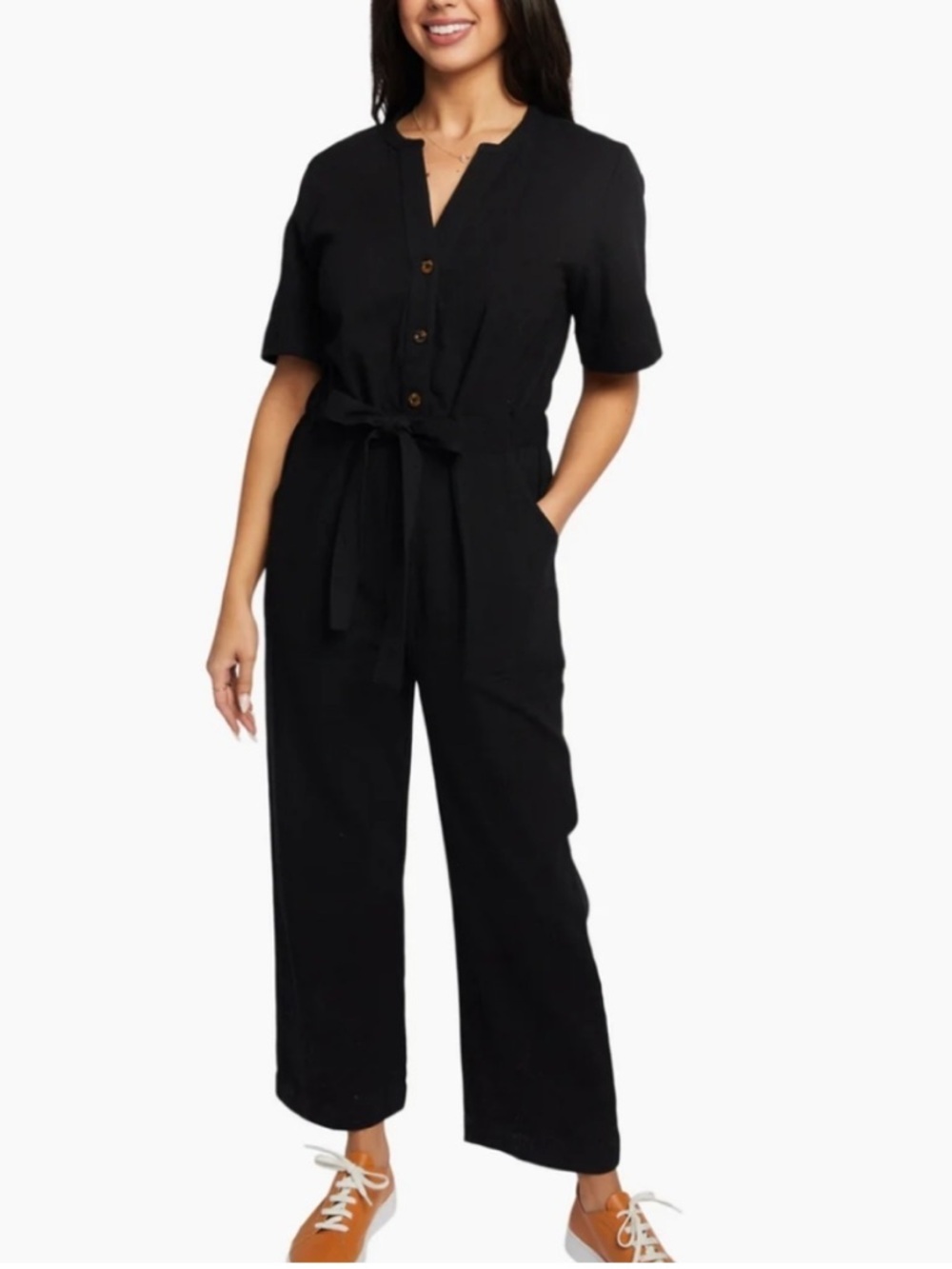 Able Shirley Utility Jumpsuit - Black Waist Tie Chic Casual Cotton Modern Size M